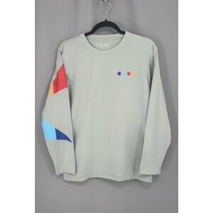 Crupie Shirt Mens Medium Gray Long Sleeve Multicolor Sleeve Logo Graphic Tee